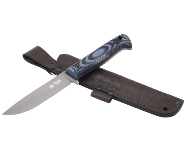Kizlyar Supreme - нож туристический Yeti PGK Tac Wash, G-10 Black-Blue Handle, Leather Sheath - 3