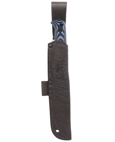 Kizlyar Supreme - нож туристический Yeti PGK Tac Wash, G-10 Black-Blue Handle, Leather Sheath - 4